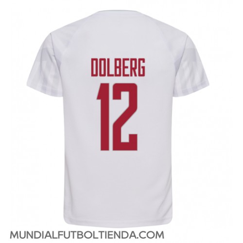 Camiseta Dinamarca Kasper Dolberg #12 Segunda Equipación Replica Mundial 2022 mangas cortas
